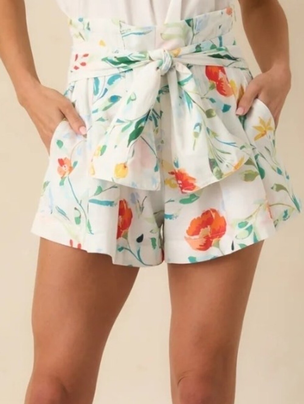 NWT Prosperina Faith Multi Floral Print Cotton Tie Shorts Medium